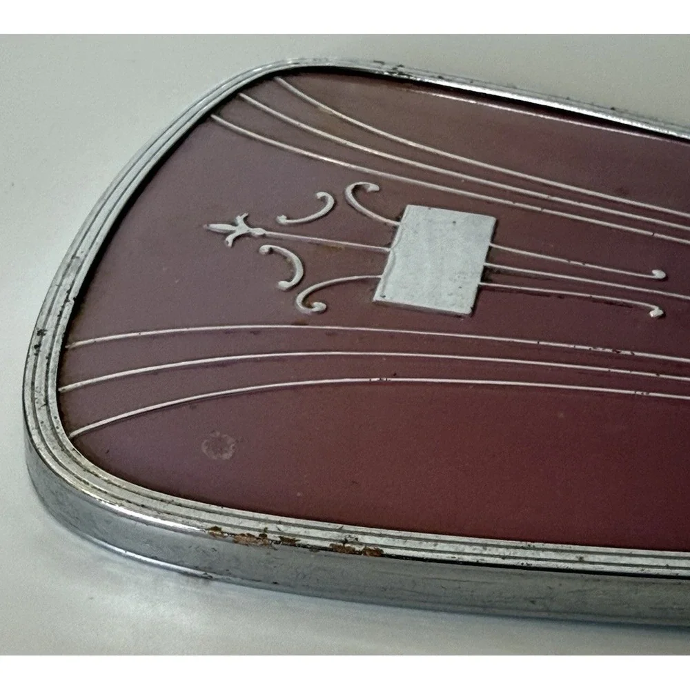 Vintage Art Deco Golden Wheel Hand Mirror 1930s Mauve Lavender Vanity Mirror 13